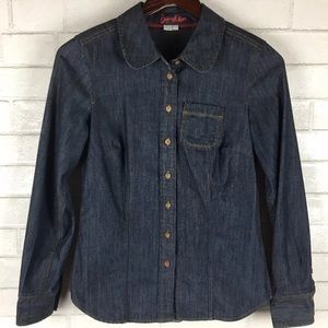 Boden Womens Chambray Button Down Shirt Denim